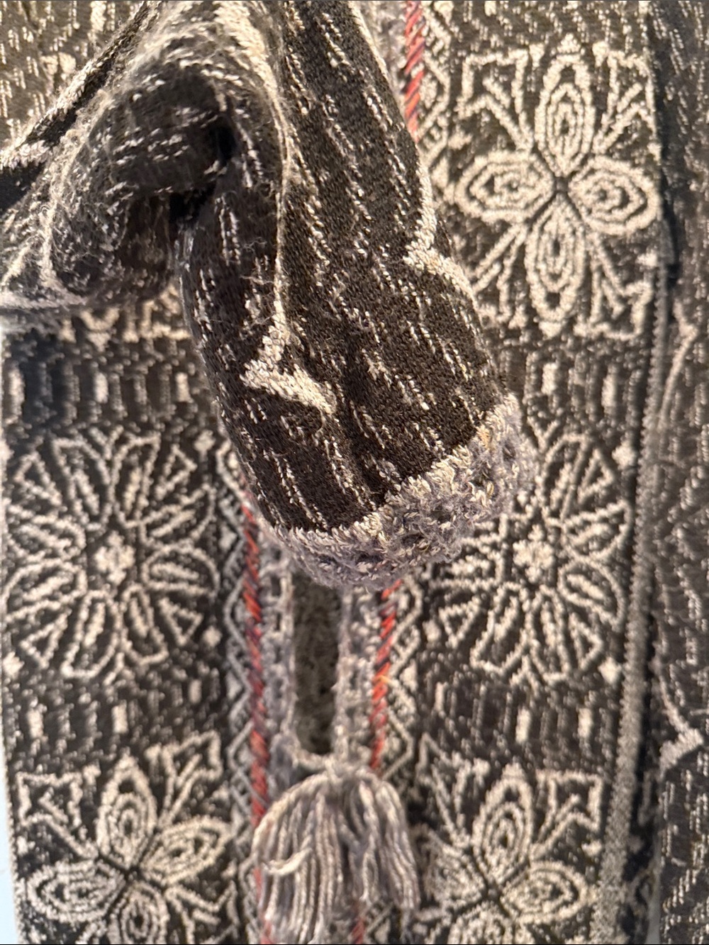 Free People Hooded Jacquard Long Cardigan Coatigan - Brown & Cream - Picture 8 of 10